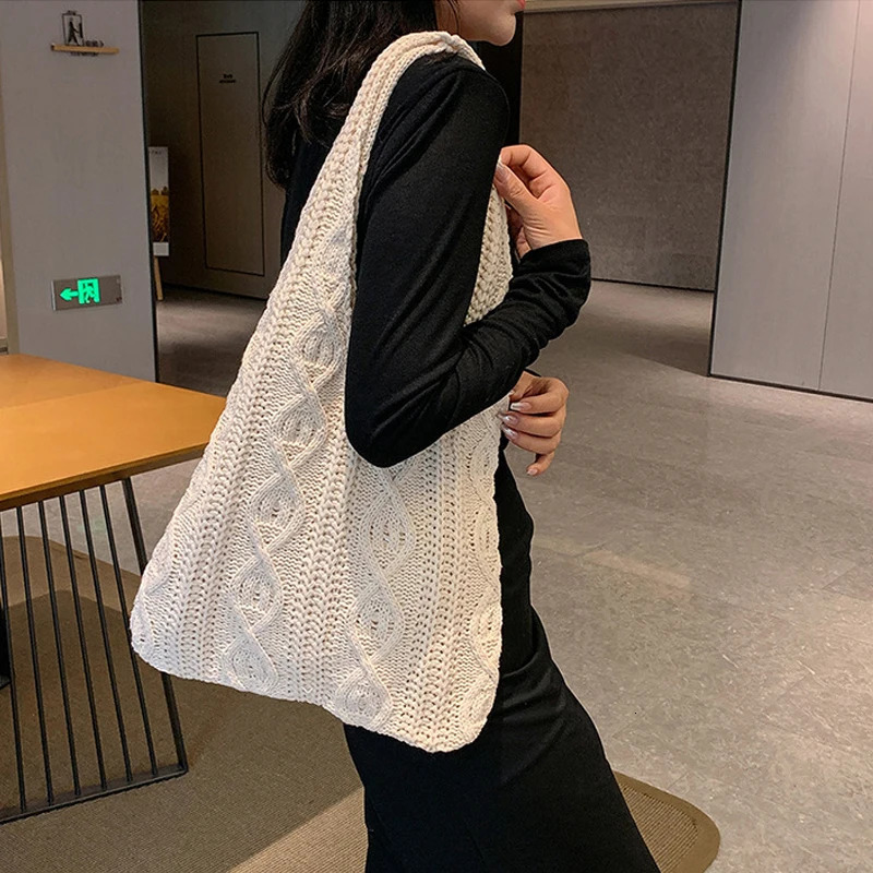 Shoulder Bags Fashion Casual Crochet Shopping Tote For Women Hollow Out Knitted Beach Bag Large Capacity Handbags 250514
