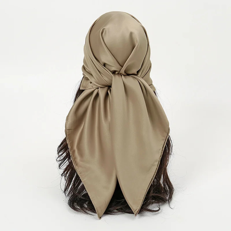 Plain Silk 90 Square Scarf Satin Headband For Muslim Woman Hijabs Wraps Fashion Hair Scarf Casual Islam Turban Female Bandbana 250514