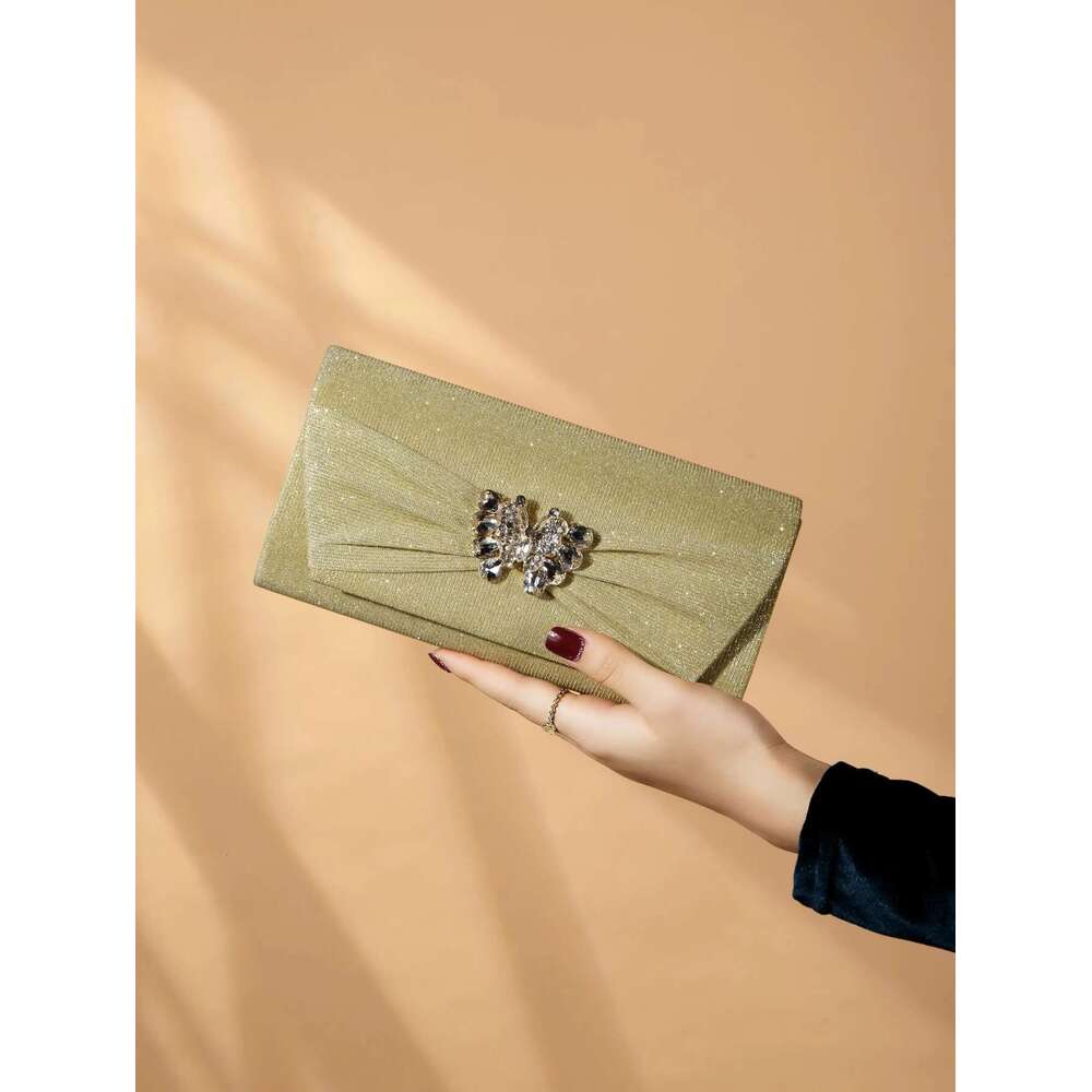 Sequin, Glamorous Bling, , Shiny Rhinestone Decor Flap Chain Glitter Square Evening Bag Bling, Sequin, ,