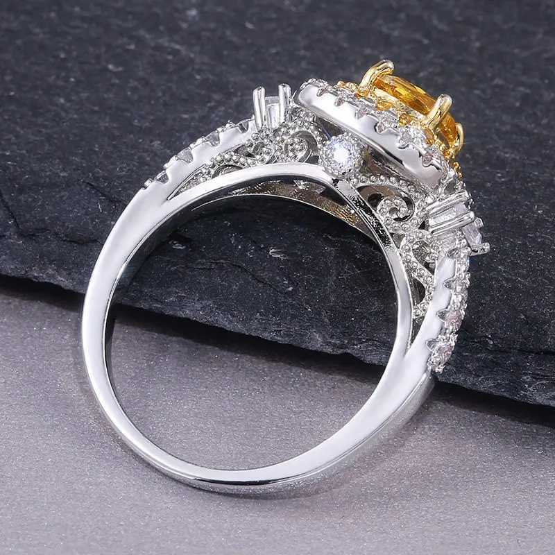Dazzling Yellow Zircon Stone Wedding Party Ring Micro Paved 925 Sterling Silver Proposal Engagement Ring Jewelry GiftsXJ250514