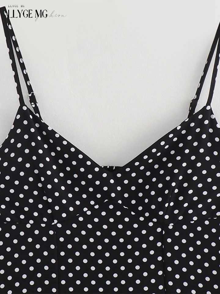 Dot Print Long Slip Dress Women Spring Summer V-neck Sleeveless Backless A-line Dresses Female Party Vintage Robes Lady HolidayXJ250514