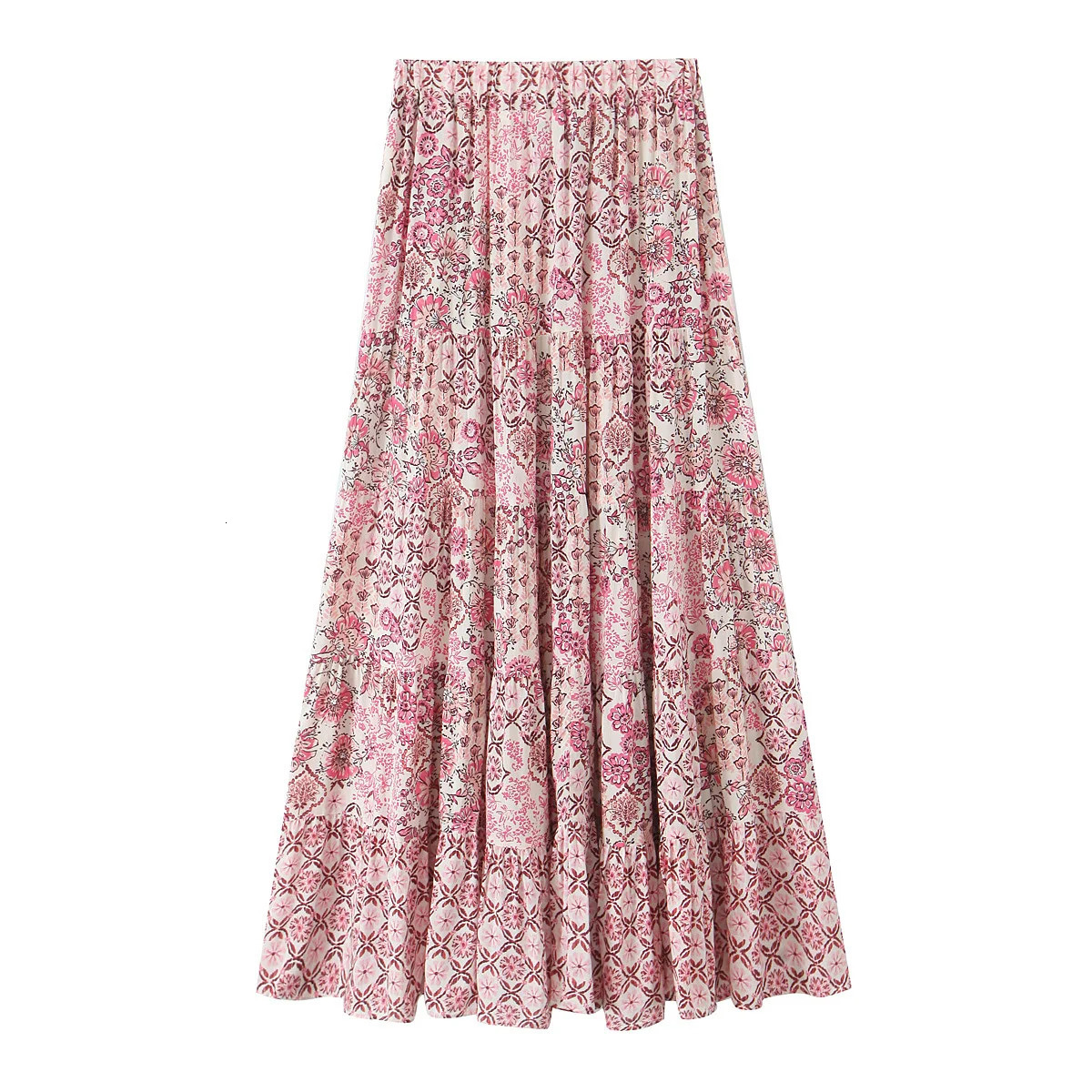 PB ZA summer gentle temperament pink floral midi skirt womens Aline long versatile and slimming 250514