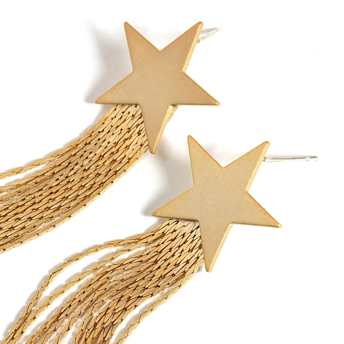 Lifefontier Gold Silver Color Metal Star Long Tassel Drop Earrings For Women Trendy Geometric Party Dangle Earring Jewelry 250513