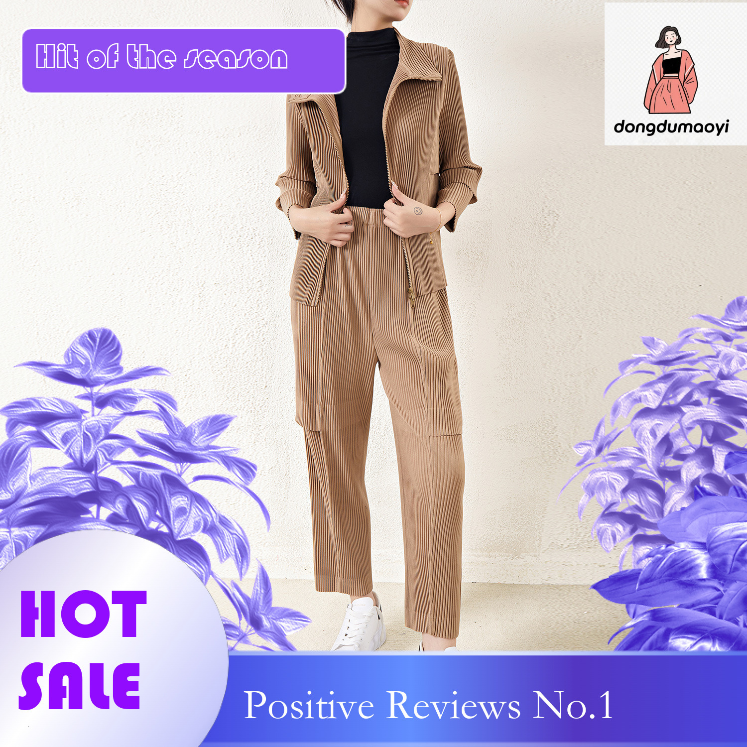 dongdumaoyi OEM small order autumn and winter thick fashion casual shirt short jacket straight leg pants pleated two-piece set