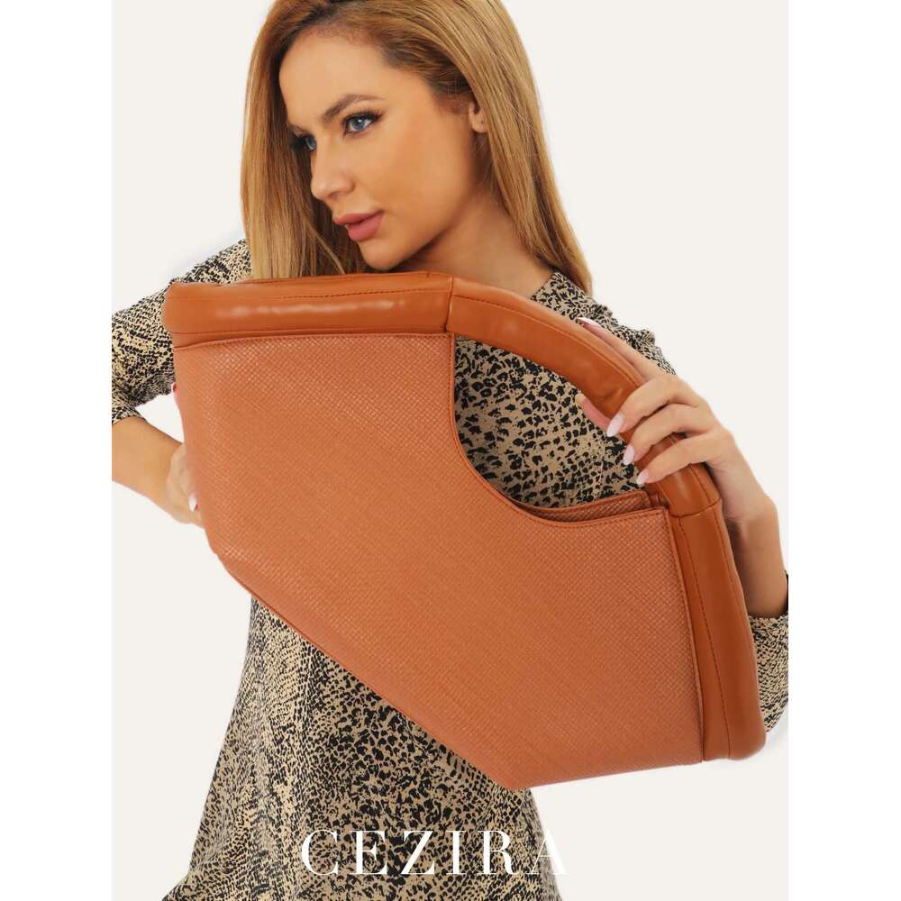 CEZIRA Niche Design Women Fashion Shoulder Handbag PU Vegan Leather Cotton Filled Handles Top-Handle Bag Large Tote Bucket Purse