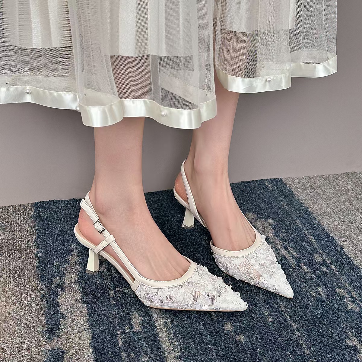 Ankle Stiletto Heel Dress Sandals Novelty Buckle Strap Lace 9CM Thin Heels Fashion Girls Women Shoes Black 4c2e s