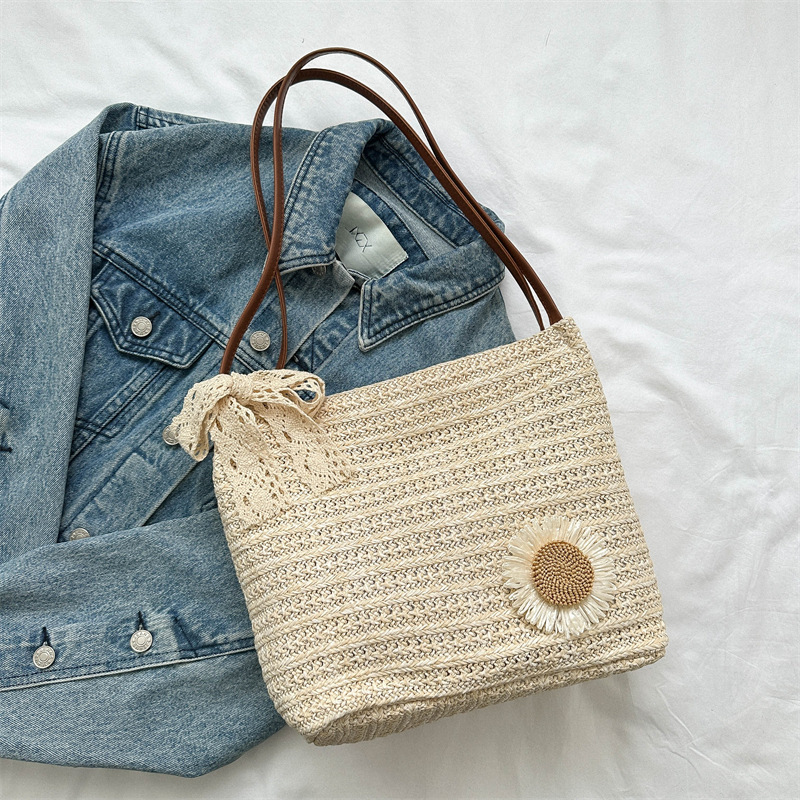 Free Delivery Designer Bag Large Capacity Fashion Gentle Temperament Straw Woven Scarf Shoulder 2025 Summer Underarm Tote Bag Luxury Bag