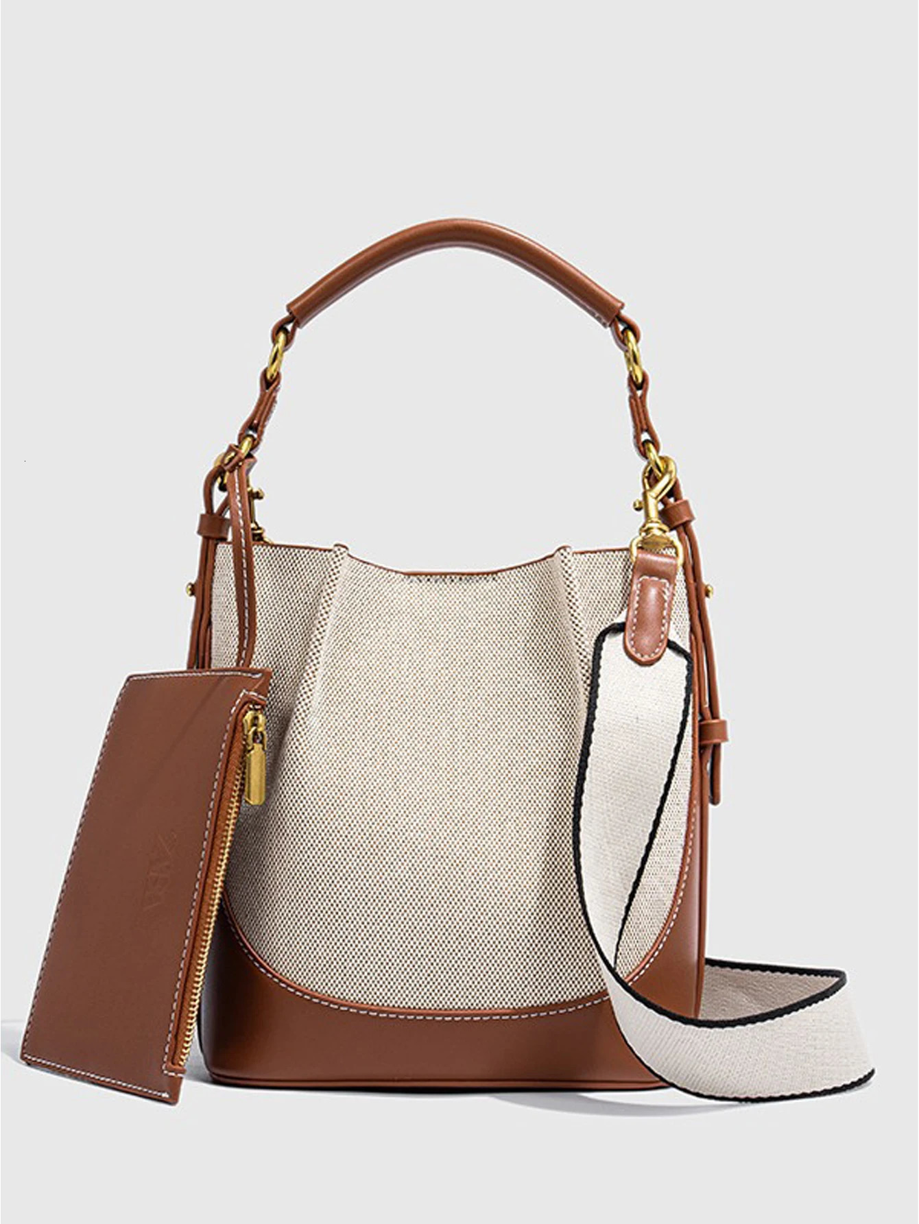 large capacity wide shoulder strap single tote sling bucket bag 250514