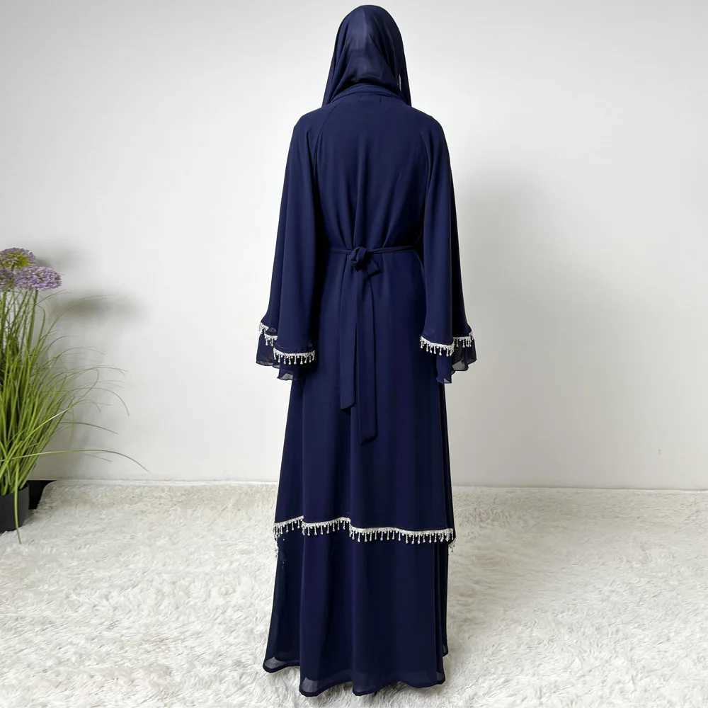 Muslim Women Chiffon Kimono Open Abaya Maxi Dress 2 Piece Matching Set Dubai Kaftan Ramadan Islam Clothing Ka Jalabiya Robe X250514