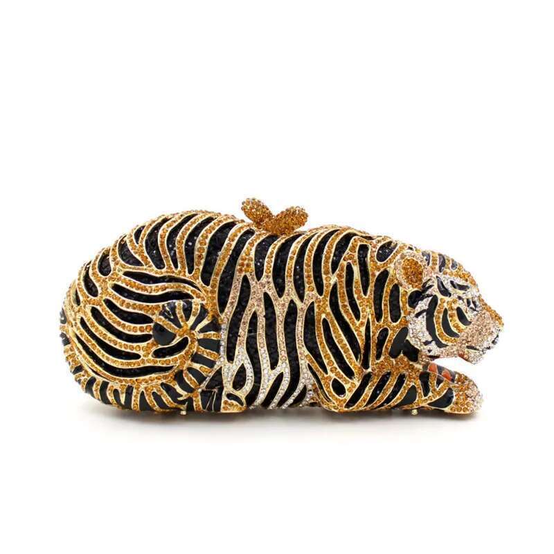 Rhinestone Ladies Tiger Handbag Hollow Out Crystal Clutch Purse Dia Women Evening Clutches Bags For Wedding Party