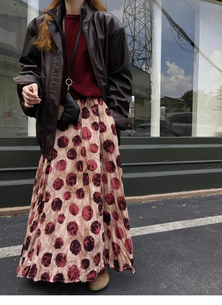 Elegant Green Dot Skirt Women Vintage High Waisted Holiday Beach A Line Skinny Print Tie Dye Pretty Style 250514