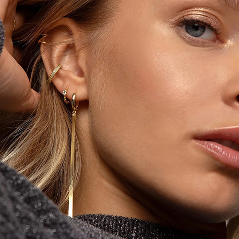 Fashion Stainless Steel Gold Color Long Tassel Earrings for Women Simple Geometric Unique Korean Earrings Wedding Jewelry Gifts 250513
