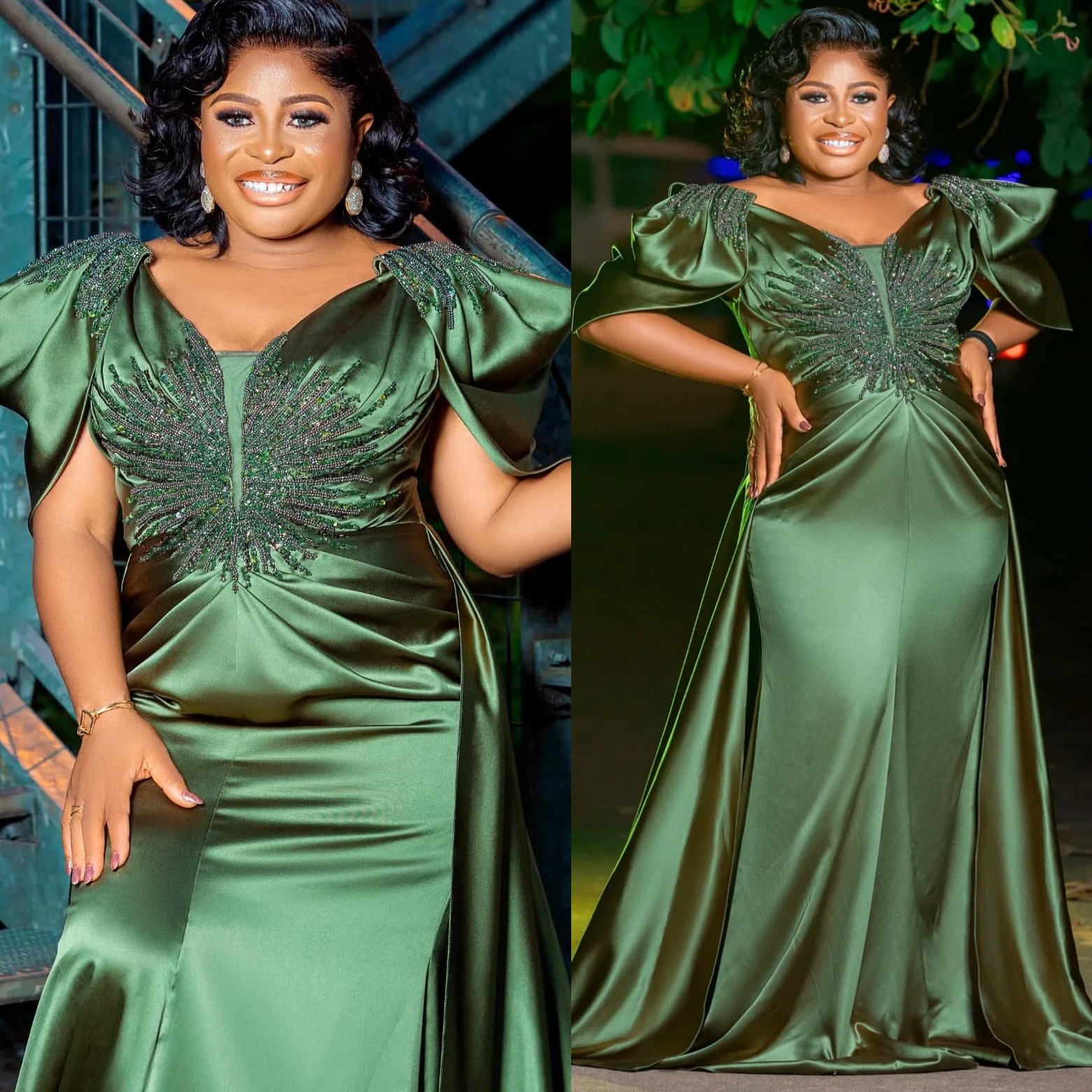 Dark Green Mermaid Plus Size Prom Dresses 2025 Crystals Beaded Satin Elegant Evening Formal Party Second Birthday Engagement Gowns Dress For Special O