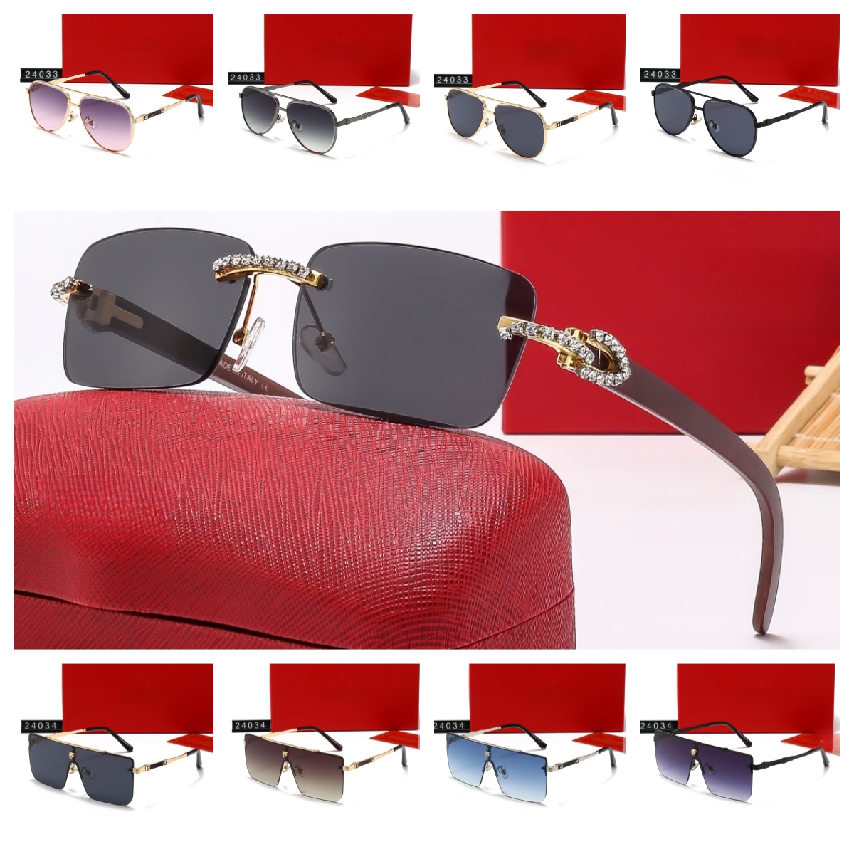 designer sunglasses Diamond-Studded Sunglasses for Women Lightweight Frameless with Wooden Arms