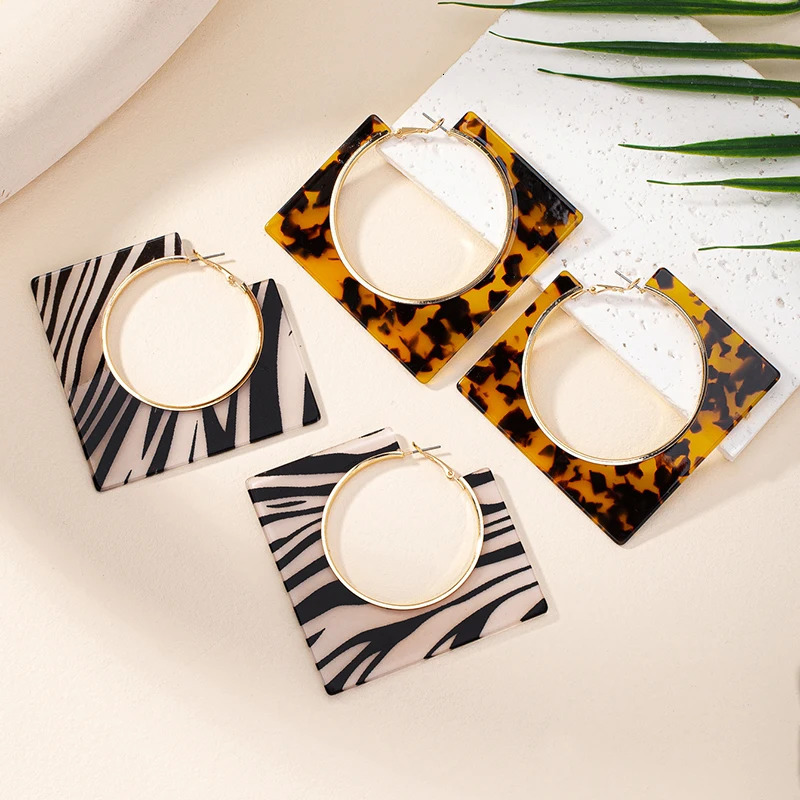 Acrylic Square Earrings for Women Party Exaggerated Leopard Print Resin Big Zebra Pattern Geometric Earrings Jewelry 250514