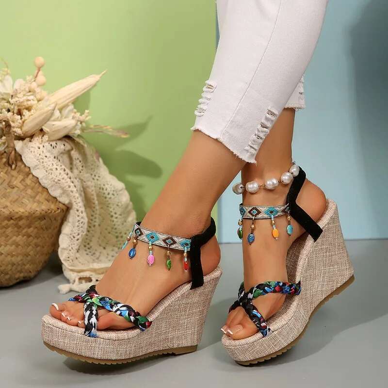 Women's Wedge Open Toes Side Cutout Platform Sandals High Heels Anti-slip Leisure Fashion Shoes Women Sandalias De Mujer