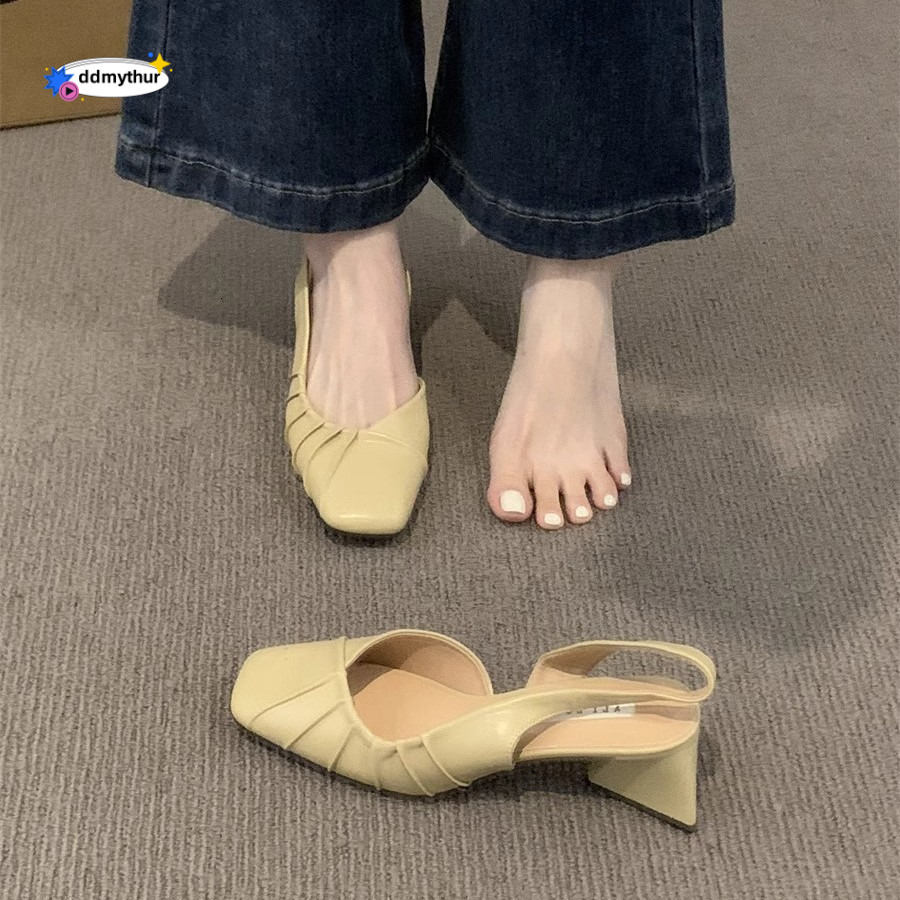 2025 Spring/Summer New High Baotou Back Air Sandals Coarse Heel Shallow Mouth French Gentle Style Single Women's Shoes ddmythur