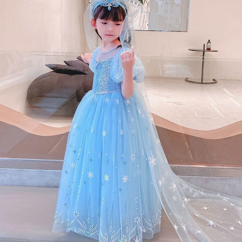 DISNEY kids designer dress Frozen Elsa princess baby girls summer baby skirt puffy cotton children formal dress.