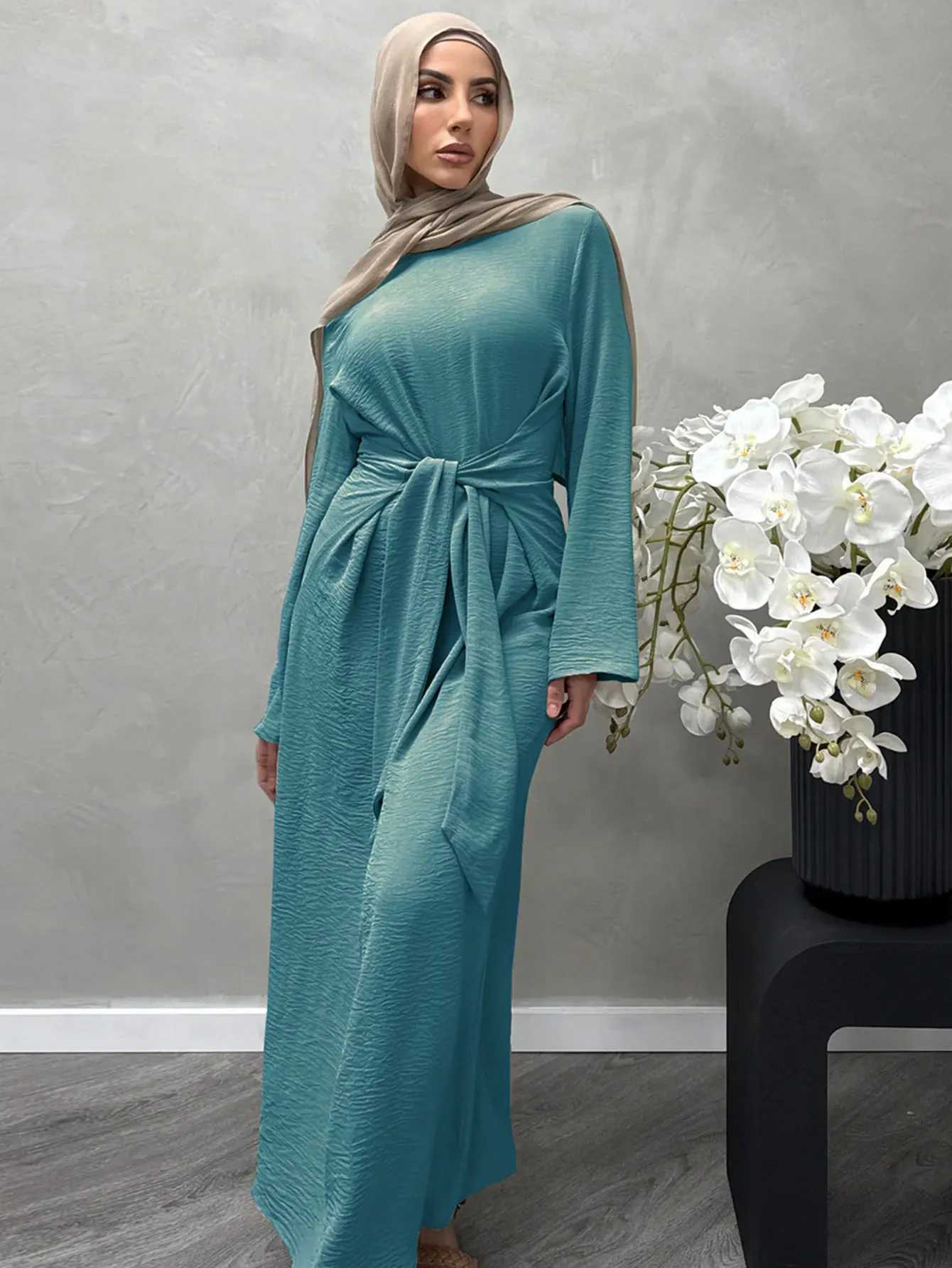 Modest Islamic Kaftan Dubai Turkish Robe Abaya Ramadan Eid Muslim Women Long Slve Dress Ramadan Traditional Arabia Plain Robe X250514