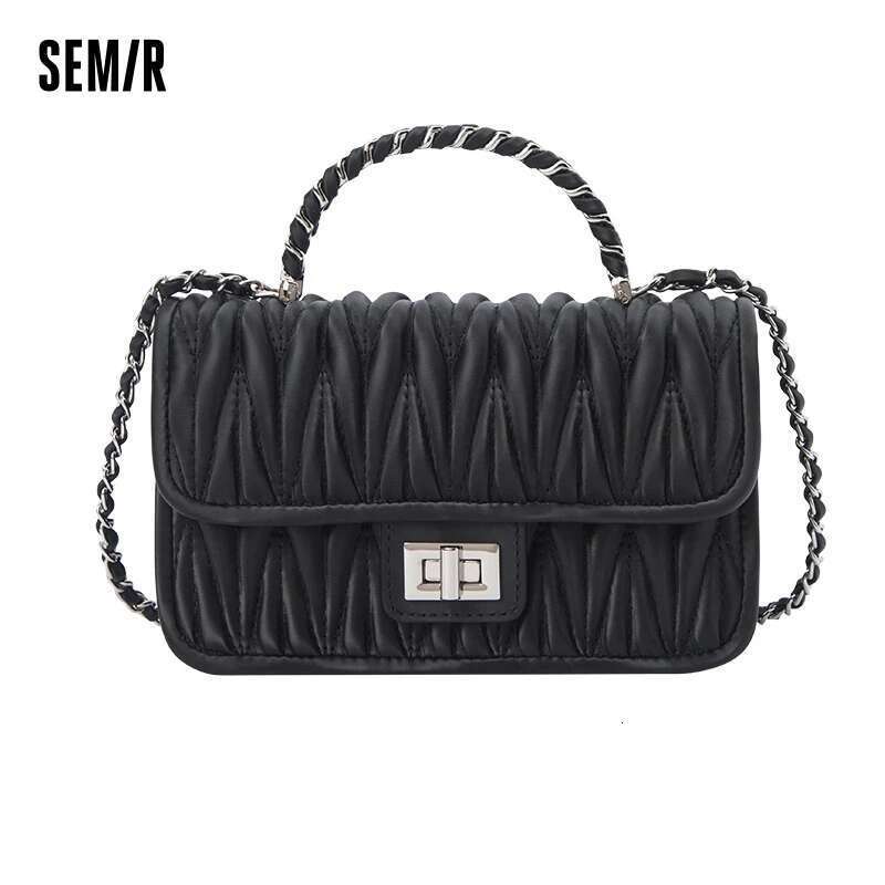 Semir Mini Square Women Chain Design Sense Temperament Single Shoulder Fashion Pleated Crossbody Bag
