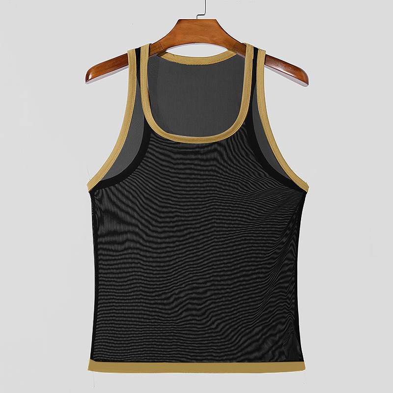 Men's T Shirts Summer men's fitness tight mesh sports vest sexy lightweight mesh transparent I-shaped vest