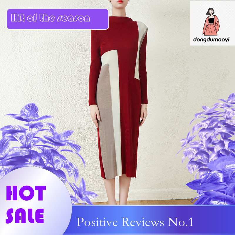 dongdumaoyi Straight pleated dress sleeved new Miyake high end feeling slim fit and slimming temperament base long skirt