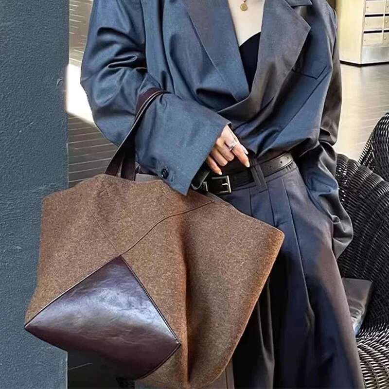 Women Capacity Wing-shaped Handbag Shopping Leather ing Commuter Large Bag Contrast Color Tote Brand Shoulderbag