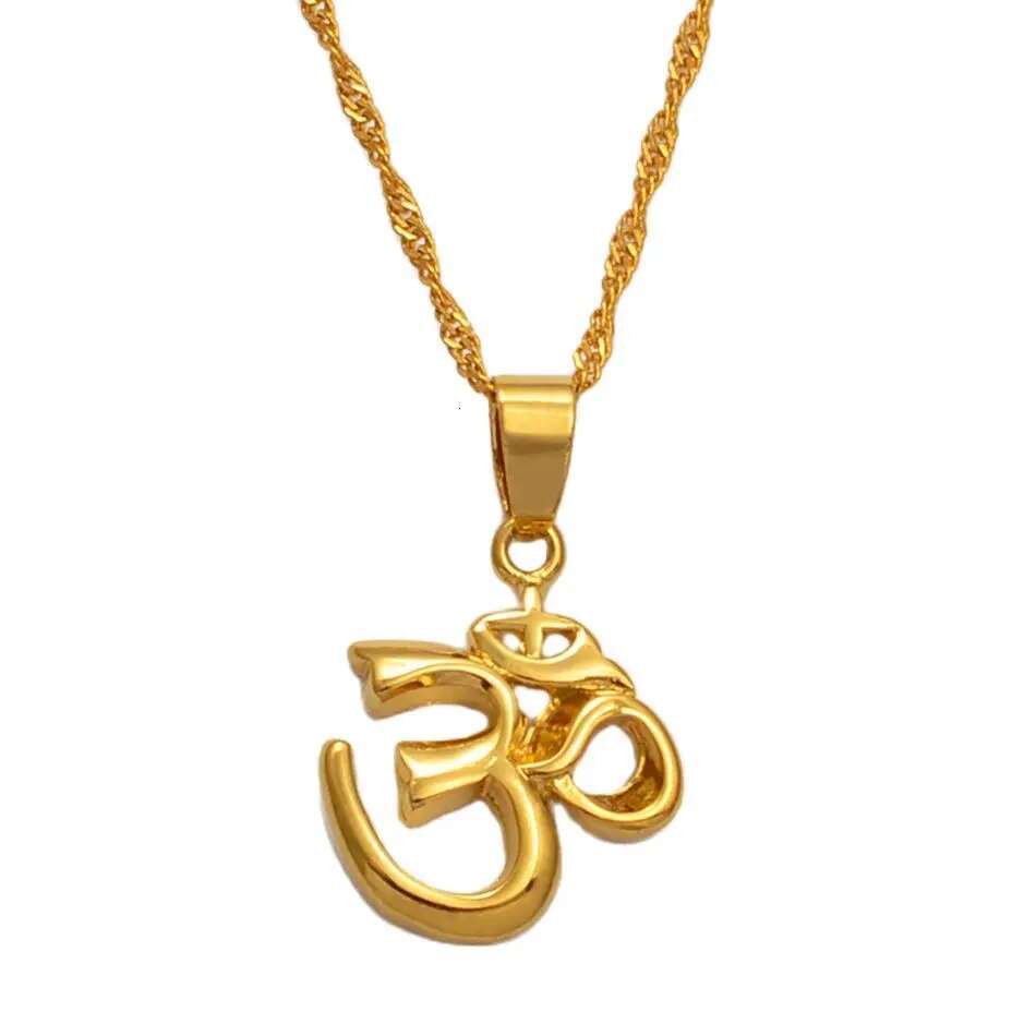 Anniyo African Symbol Small Yoga Charm Necklace Pendant For Women Girl,Indian Hindoo Hindu Buddhist OM India Religion #00710