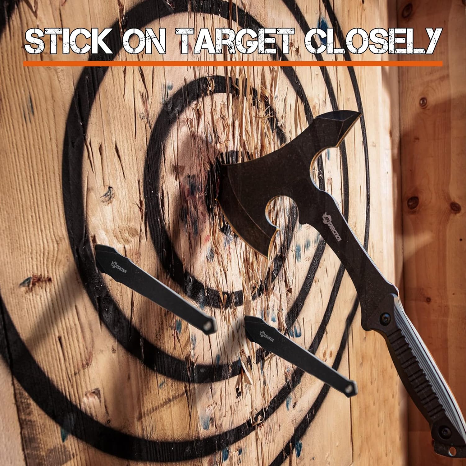 VOTAGOO Throwing Axes and Knives Set - 3 Pack, 11" Full Tang Stainless Steel Tomahawks and Throwing Knives, Whetstone Tool Sharpener, Well-Balanc