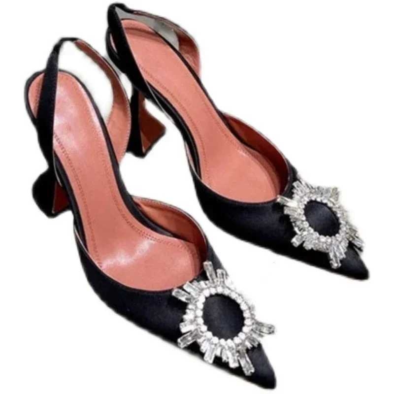 2024 New Silk Sunflower Crystal Diamond Buckle High Heels Horseshoe and Womens Sandals W250514