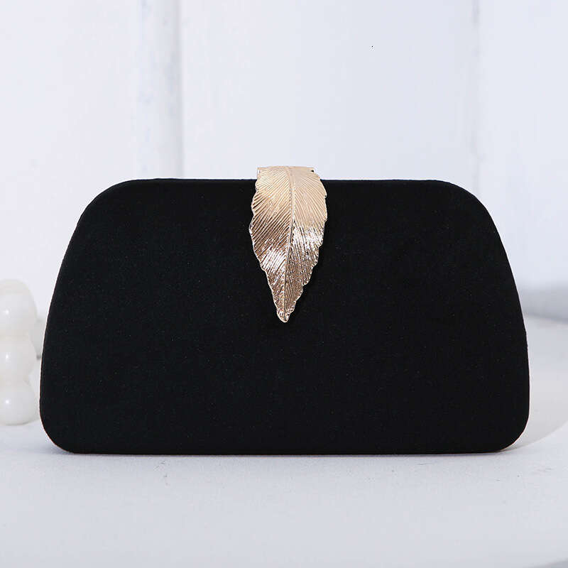 Fashionable Veet Metal Leaf Dress Paired with Banquet Handbag Small Square Bag for Women 2025 New Style Elegant and Unique