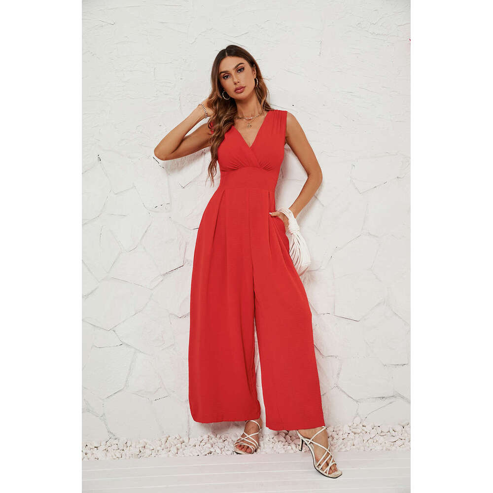 Self Owned Photography Womens Wear 2025 Summer Commuter Fashion Waistband Sleeveless Jumpsuit for Women New Arrival Leisure and Leisure Printing Fashi