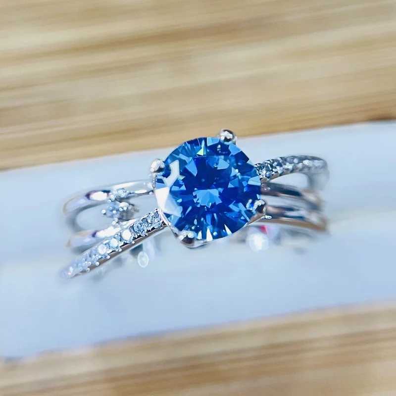 100% 18k Gold 1 Ct Bule Gemstone Diamond Rings Fine Jewelry for Women Luxury Gift 18k Gold Wedding Rings Promise EngagementXJ250514