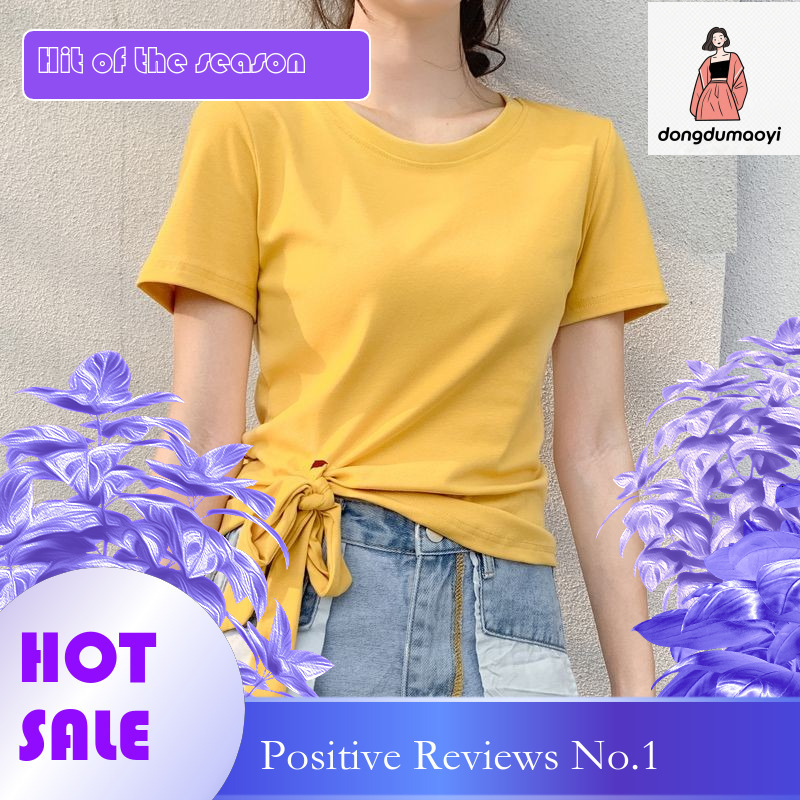 dongdumaoyi 2025 Summer New Short sleeved T-shirt Round Neck Solid Color Irregular Lace Slim Fit Versatile Unique Women's Top