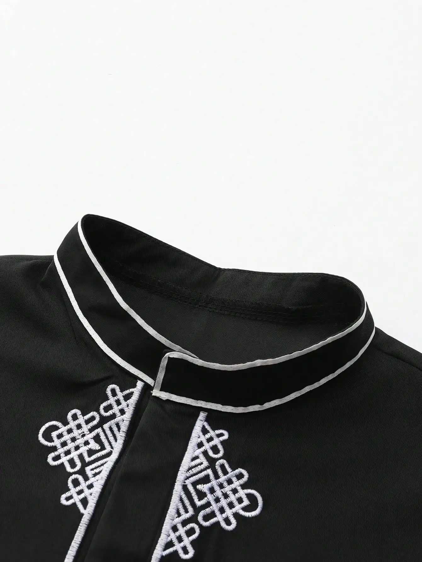 New Muslim Ethnic Mens Robe Black Luxury Embroidered Mens Casual Worship Loose Robe Inner Collar Long Sleeve Robe X250514