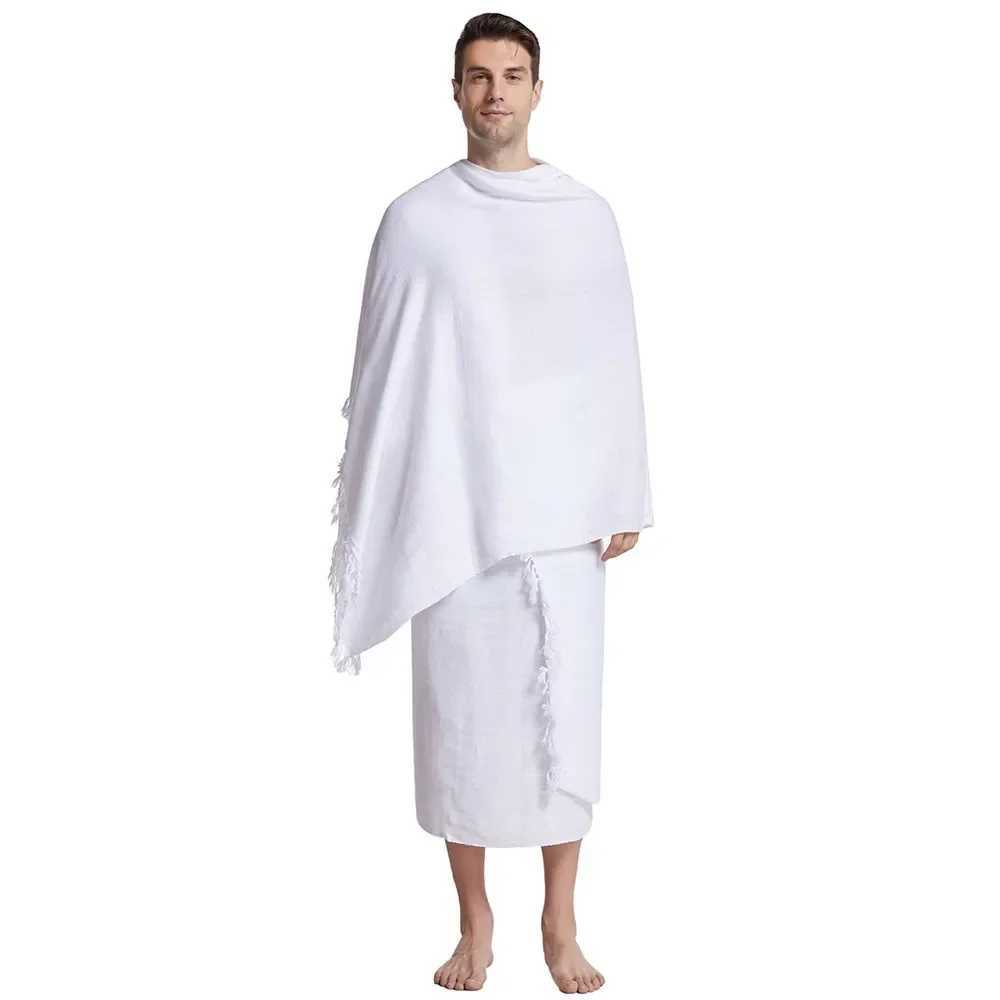 2 Piece Ihram Pilgrimage Towel Men Muslim Arab Mecca Hajj Clothes Ramadan Boys Islamic Prayer Worship Costumes Shawl Jubba Thobe X250514