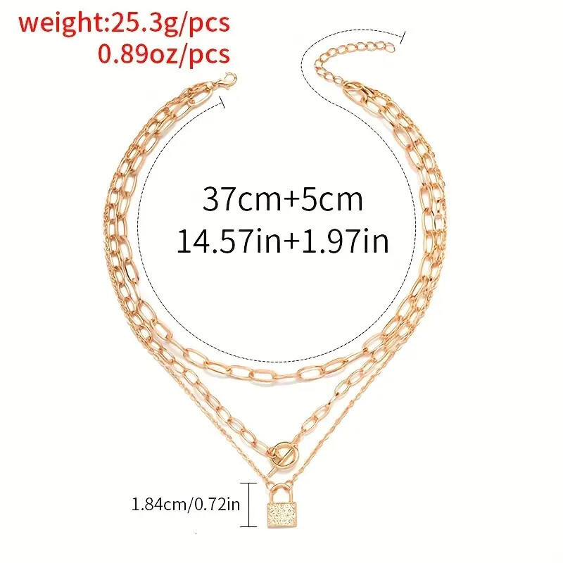 Personalized jewelry with studded lock shaped pendant, multi-layer necklace, women's chain, collarbone chain item