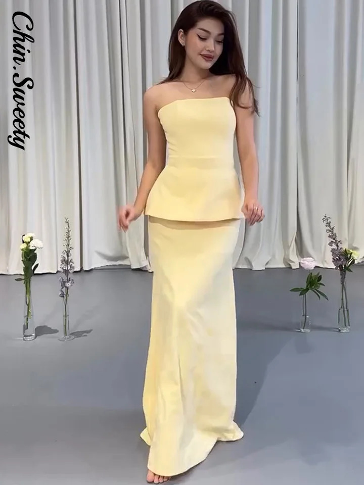 Fashion Womens Tube Top Skirt Suit Sleeveless Solid Slim Lady Sets 2025 Spring Summer Elegant 2 Pieces Set Women Vacation 250513