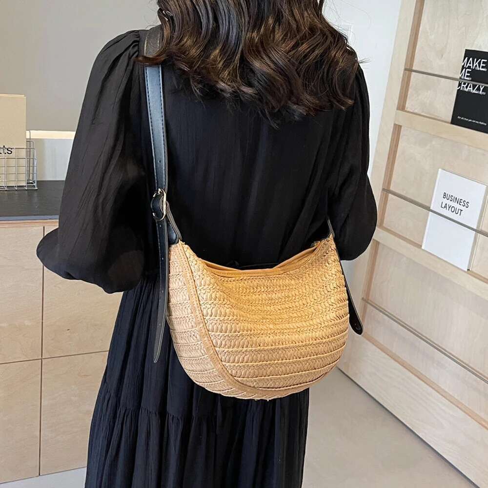 Summer Woven For Women Trendy Straw Shoulder Bags Casual Tote Raffia Hobo Crossbody Bag Rattan Travel Handbags New