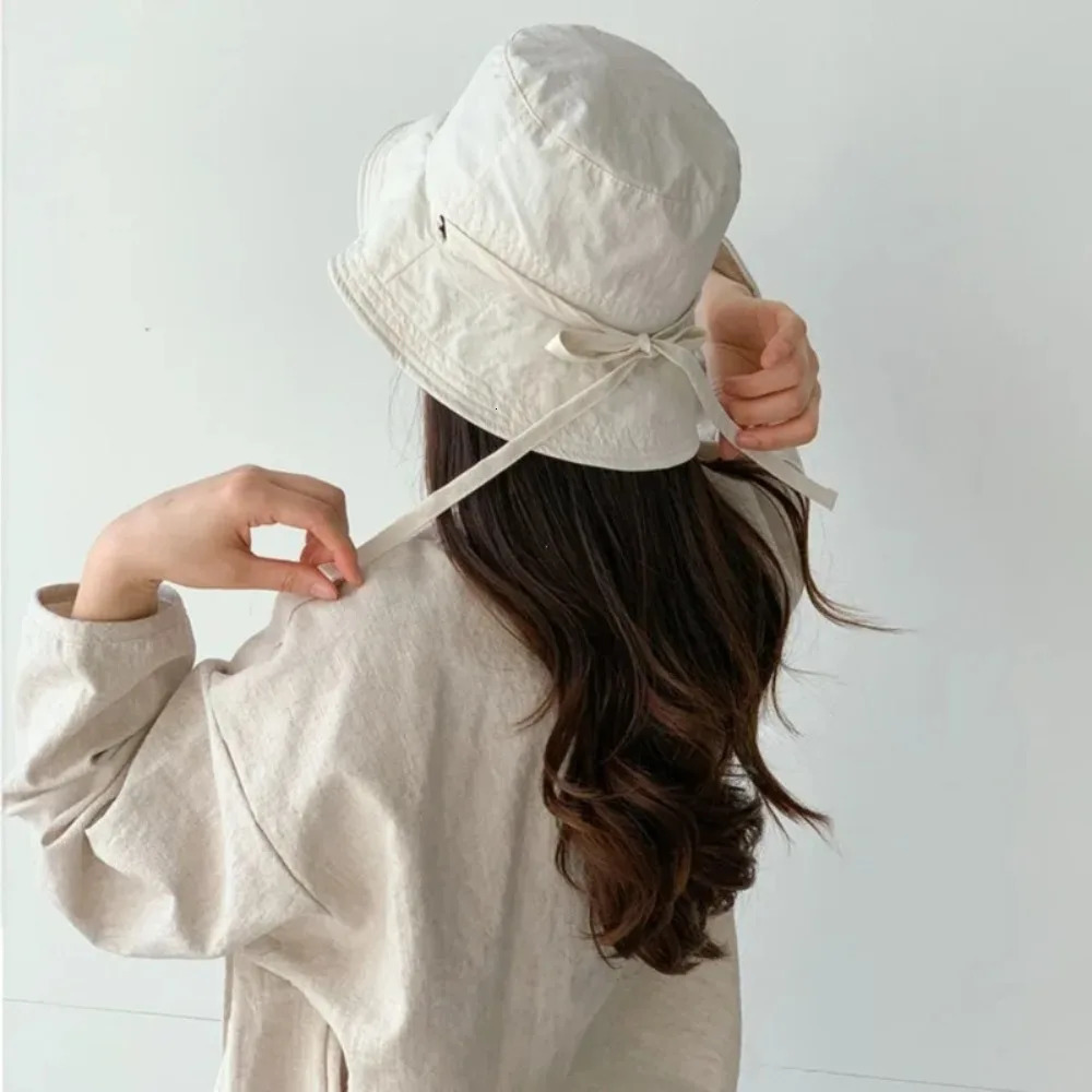 Windbreak Rope Fisherman Hat Solid Color Sunscreen Hat Summer Outdoor Thin Sunshade Basin Hat Lace-up Tie Bucket Cap 250514