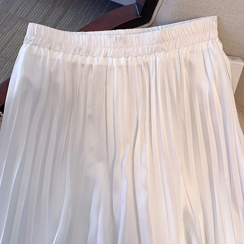 Summer new plus size women's white satin lace hem half-body loose classic versatile medium-length skirt sweet fairy style