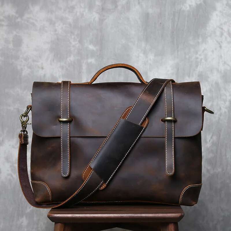 Retro Crazy Horse Commuter Handbag Top Layer Cowhide Old Postman British Style Leather Diagonal Shoulder Bag Male
