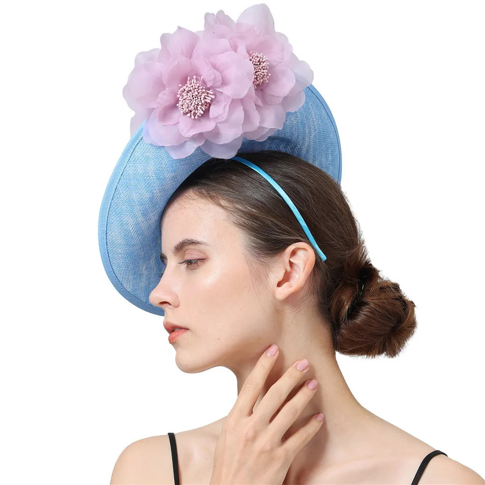 Big Sinamay Kentucky Fascinator Hat Elegant Women Flower Church Cocktail Tea Party Wedding Headwear with Headband Clip 250513