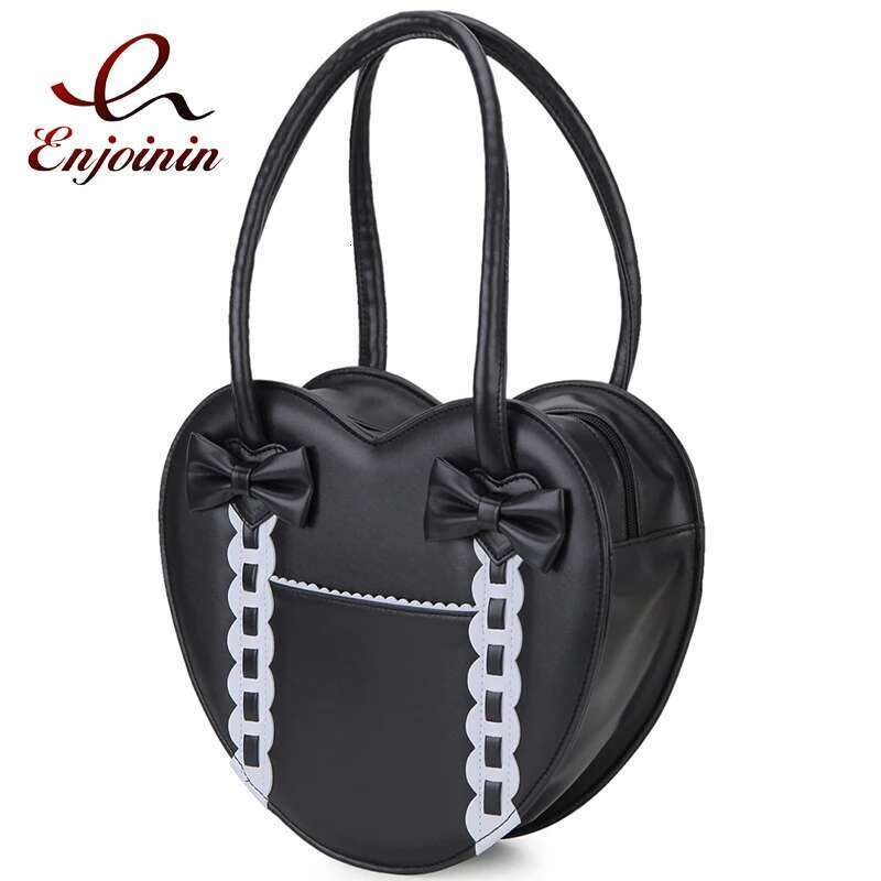 Lolita Heart Shaped Handbag For Women Japanese Kawaii Shoulder Bowknot Purses And Handbags Girls Satchel Top Handle Bag