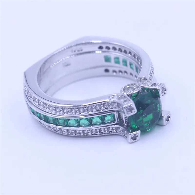 Handmade Lab Emerald Diamond Ring Set 925 Sterling Silver Wedding Band Rings for Women Men Promise Party Jewelry GiftXJ250514