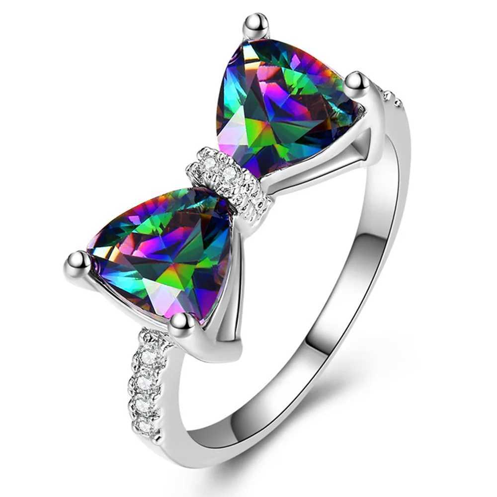 Luxury Female Rings 925 Sterling Silver Bowknot Zircon Finger Rings for Women Y2K Sparkling Pink Bow Rhinestone Jewelry GiftsXJ250514