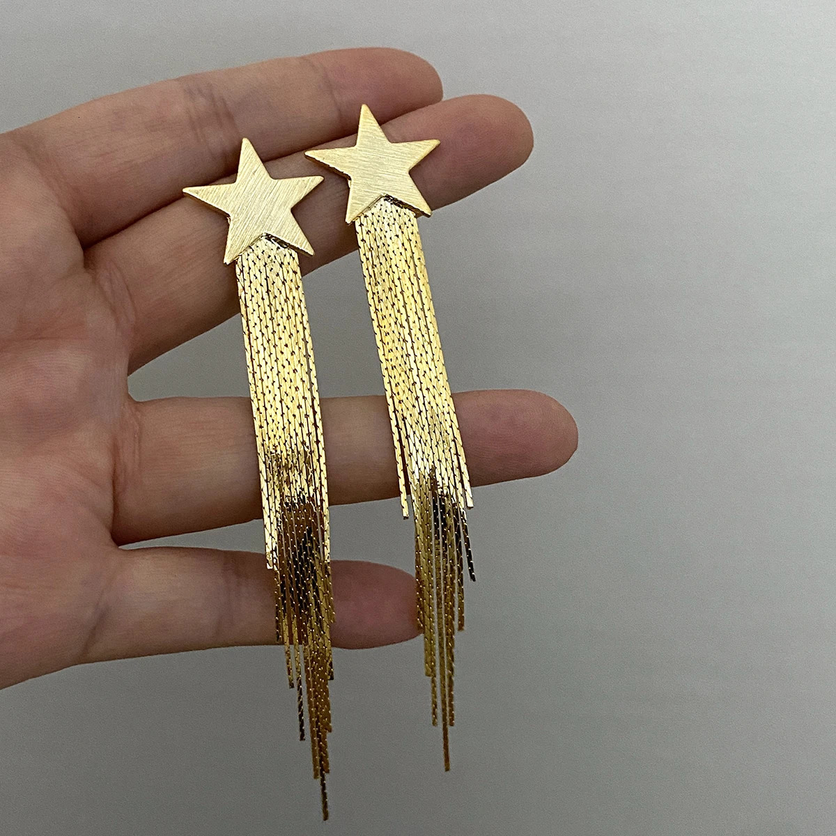 Lifefontier Gold Silver Color Metal Star Long Tassel Drop Earrings For Women Trendy Geometric Party Dangle Earring Jewelry 250513