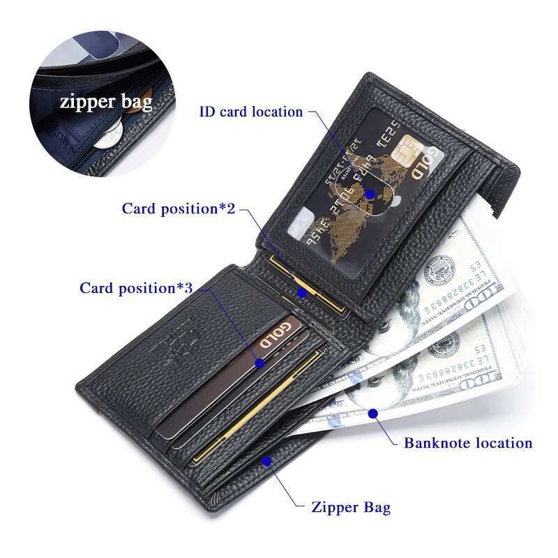 BISONDENIM Genuine Leather Men Coin Pocket Card Holder Male Purse Fashion Wallets High Quality Gift For Husband Father