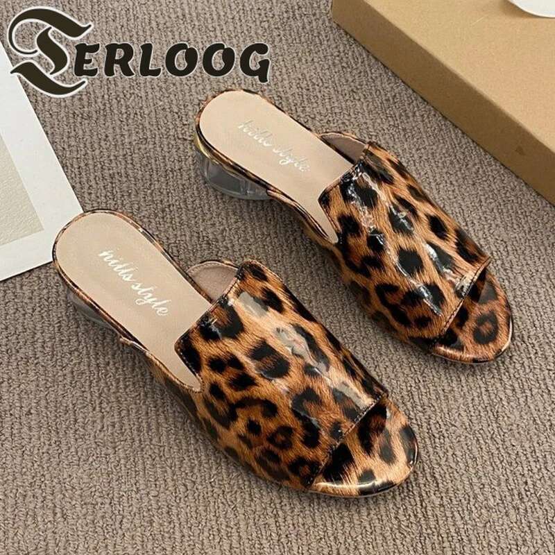 Leopard Women High Heels Sandals Chunky Slippers Sexy Shoes 2025 Summer Brand Open Toe Dress Shoees New Pumps Sandalias