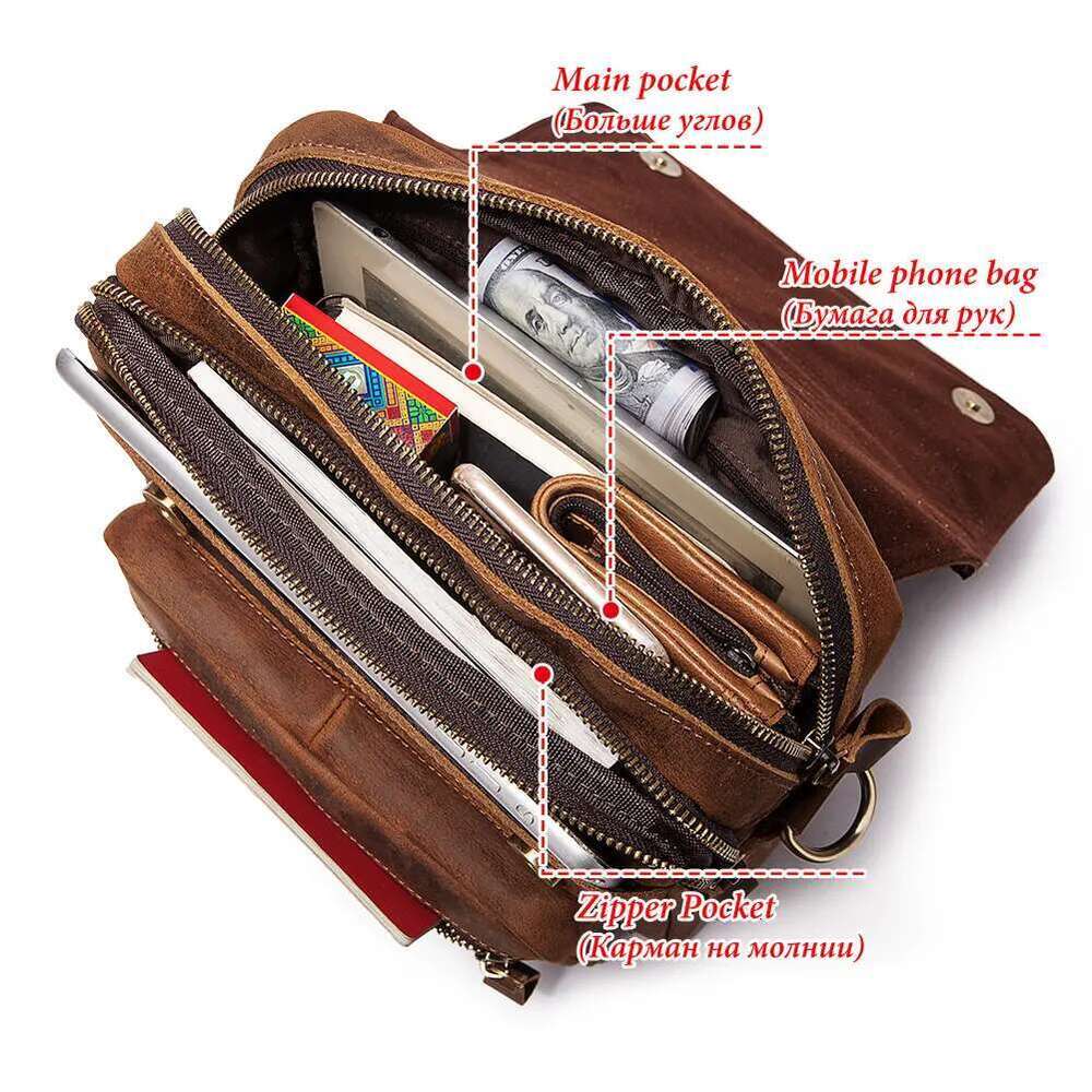 HUMERPAUL Full Grain Leather Shoulder Retro Business Crossbody For Work Large Capacity Male Messenger Travel Bag